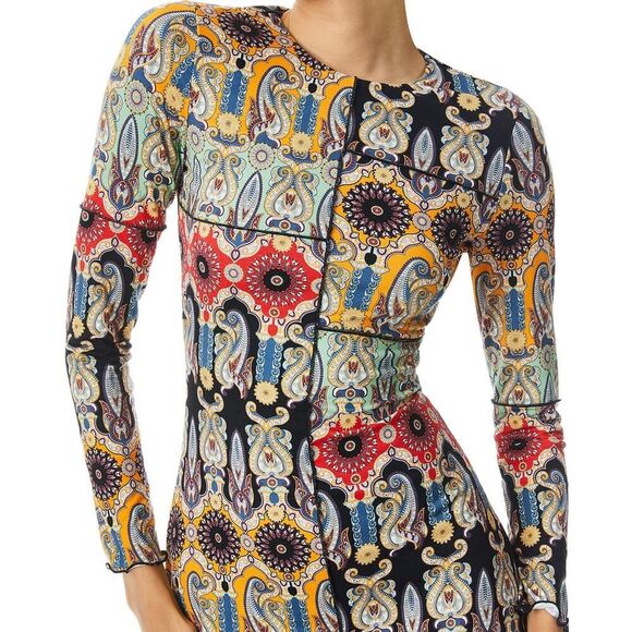 Alice + Olivia Delora Printed Long Sleeve Paneled Flare Mini dress Tangerine 4 - Picture 2 of 6